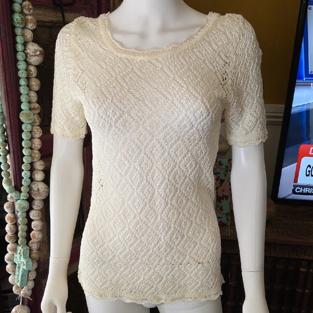 Isaac Mizrahi Cream Lace Knit Top